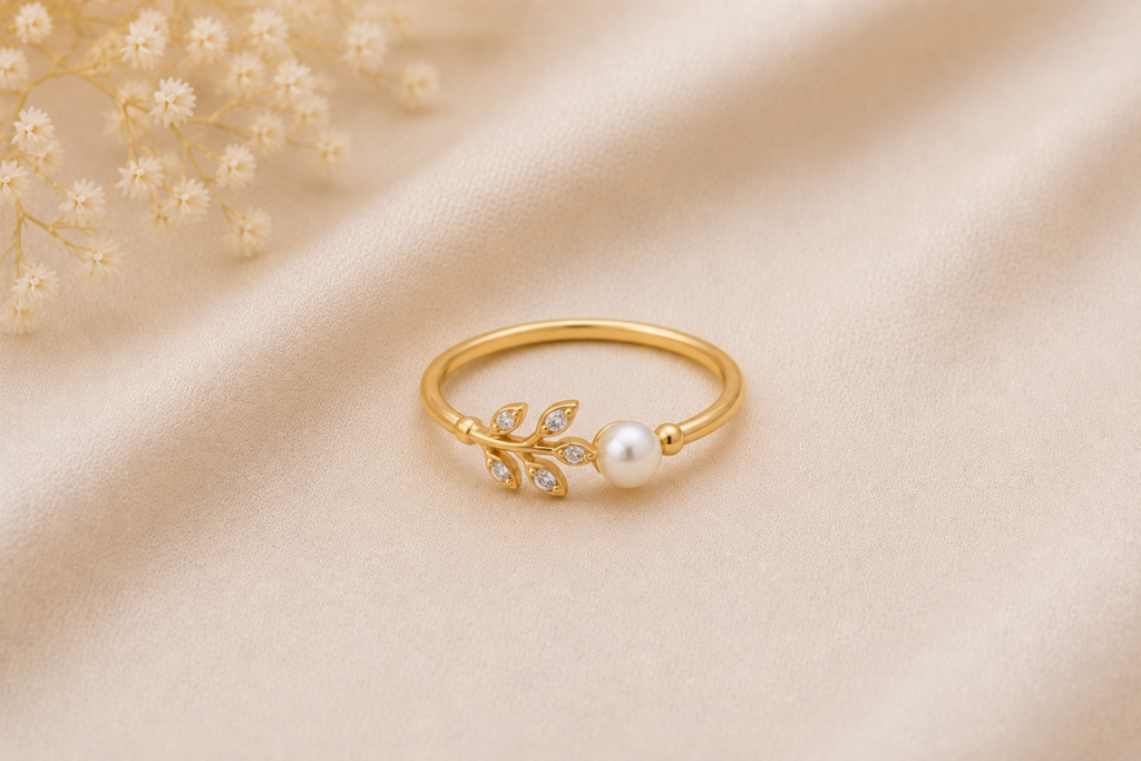 Anillo dorado delicado con perlas
