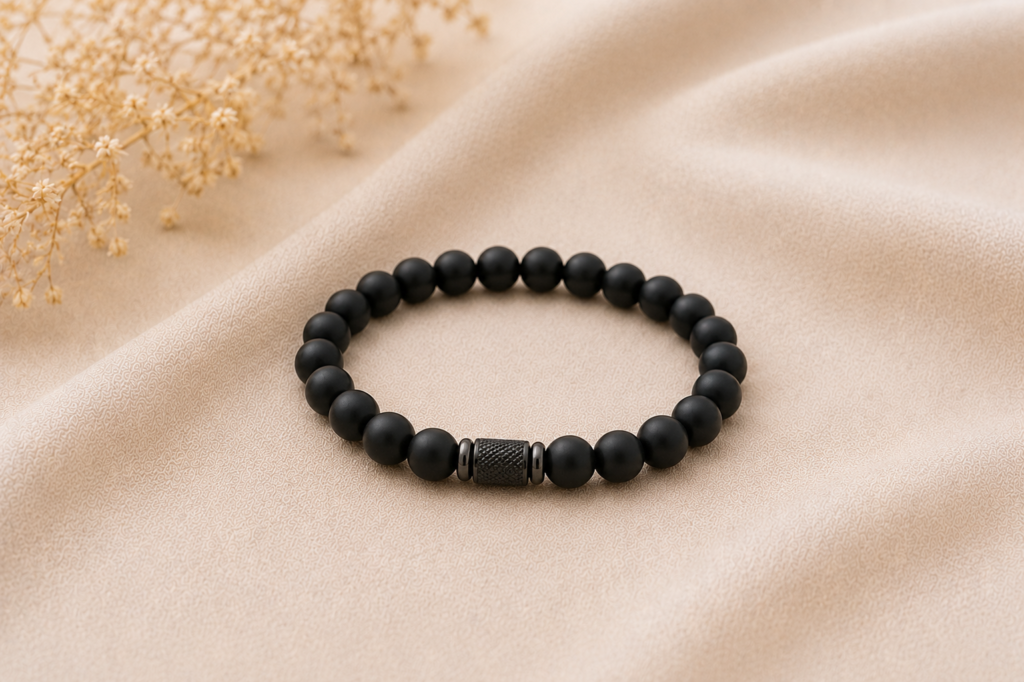 Pulsera de cuentas negras para hombre